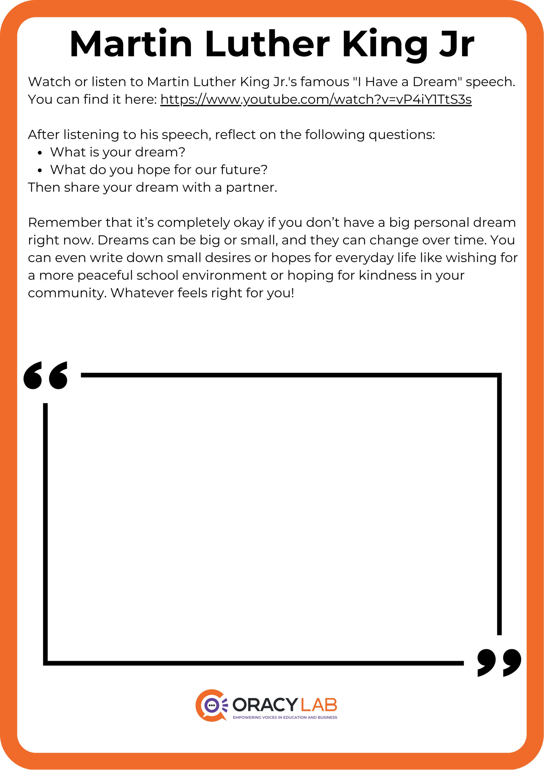 Martin Luther King Jr I Have a Dream Speech Worksheet